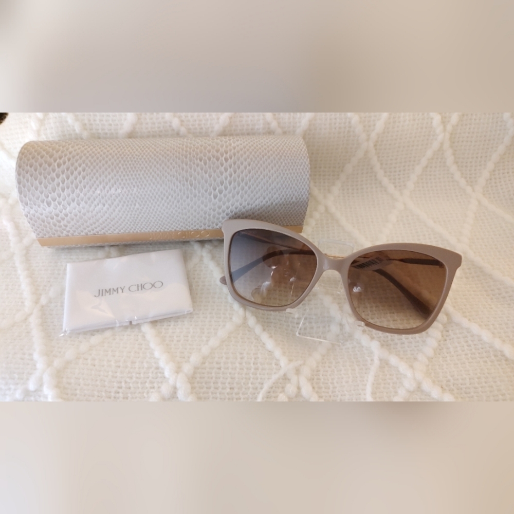 Jimmy Choo NWT Maci/s Crystal Beige Brown Sunglasses w/Snakeskin Print Case